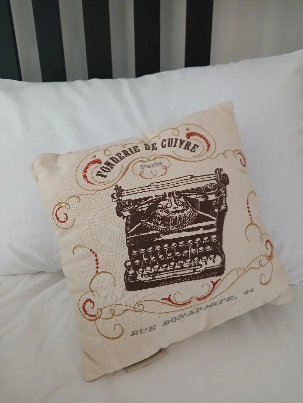 Pottery Barn Beige Cream Typewriter Accent Pillow Paris Sentiment Print 12 x 12